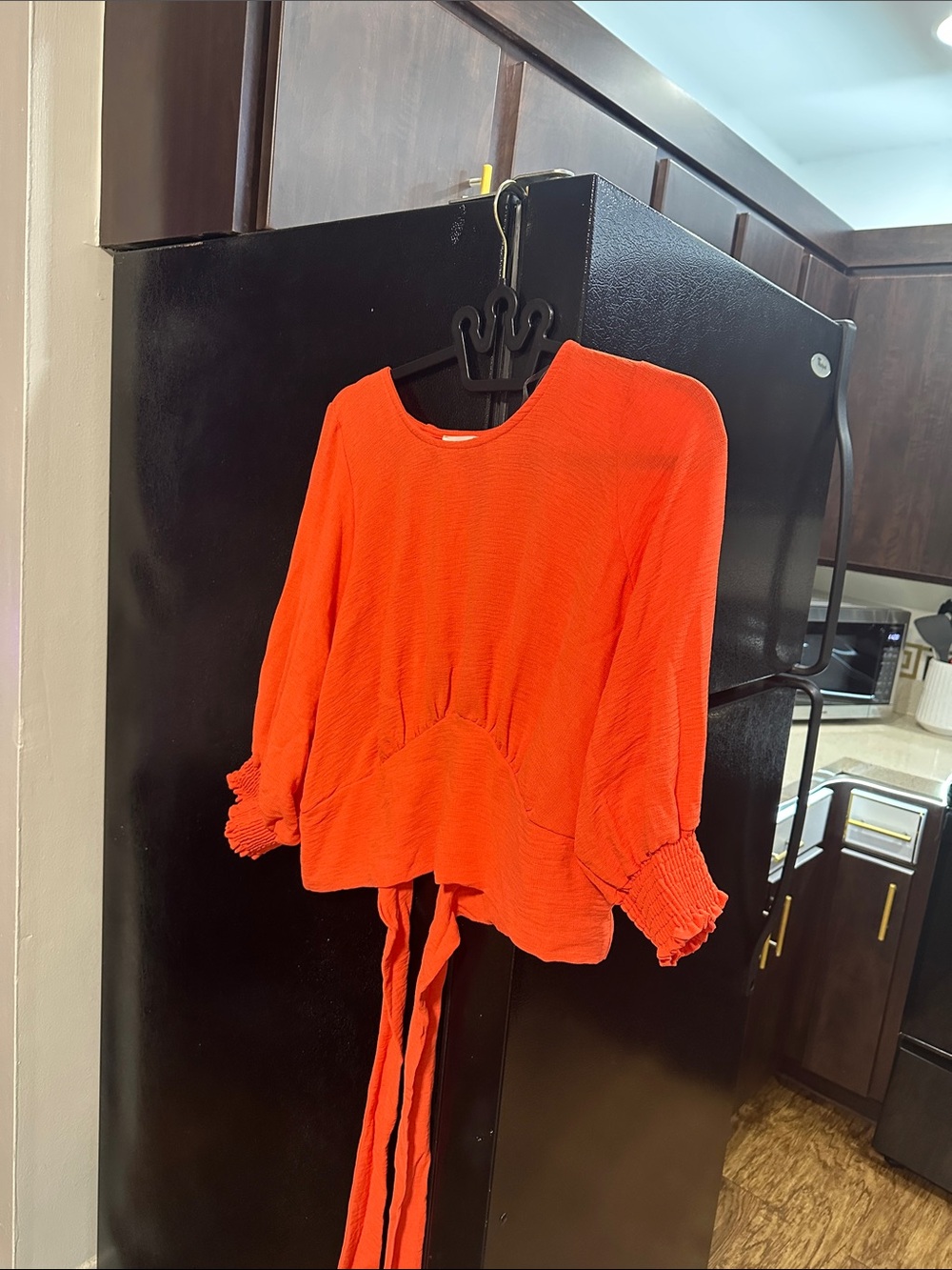 Women's Vibrant Orange Long-Sleeve Blouse with Tie Back